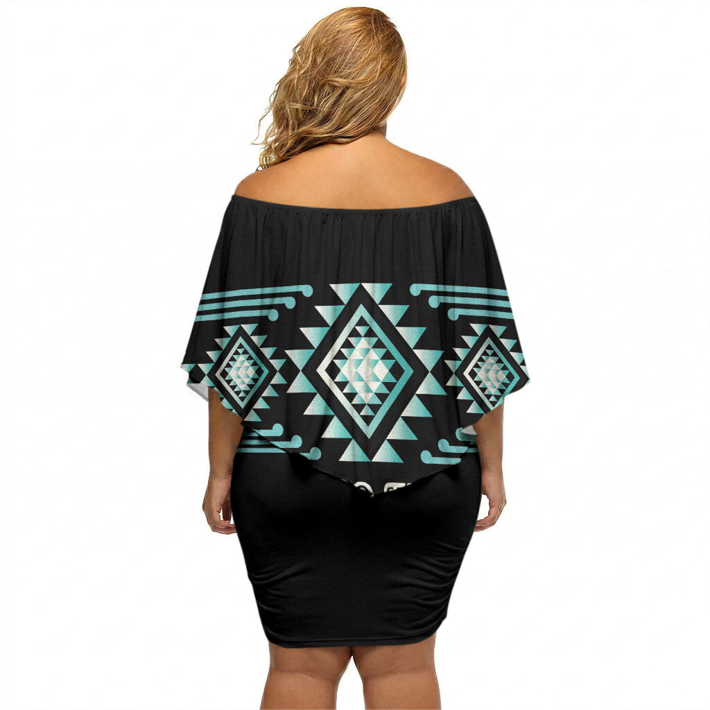 Aotearoa Atua Tangaroa Personalised Off Shoulder Short Dress Maori God Of The Sea Taniko Motifs