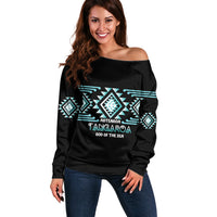 Aotearoa Atua Tangaroa Personalised Off Shoulder Sweater Maori God Of The Sea Taniko Motifs