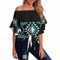 Aotearoa Atua Tangaroa Personalised Off Shoulder Wrap Waist Top Maori God Of The Sea Taniko Motifs