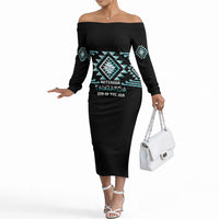 Aotearoa Atua Tangaroa Personalised Off The Shoulder Long Sleeve Dress Maori God Of The Sea Taniko Motifs