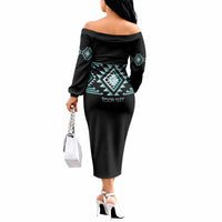 Aotearoa Atua Tangaroa Personalised Off The Shoulder Long Sleeve Dress Maori God Of The Sea Taniko Motifs