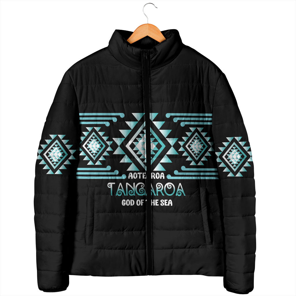 Aotearoa Atua Tangaroa Personalised Padded Jacket Maori God Of The Sea Taniko Motifs