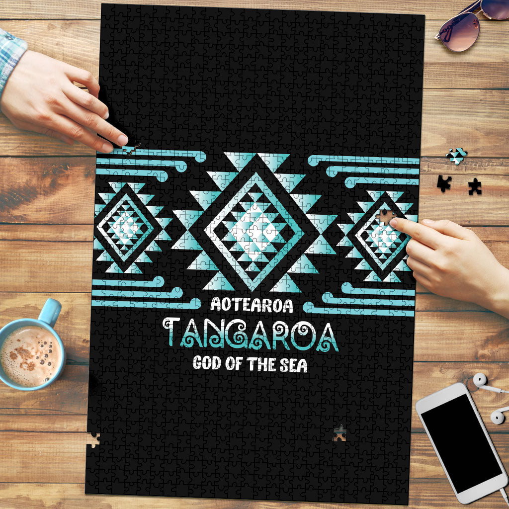 Aotearoa Atua Tangaroa Puzzle Maori God Of The Sea Taniko Motifs LT14 Turquoise - Polynesian Pride