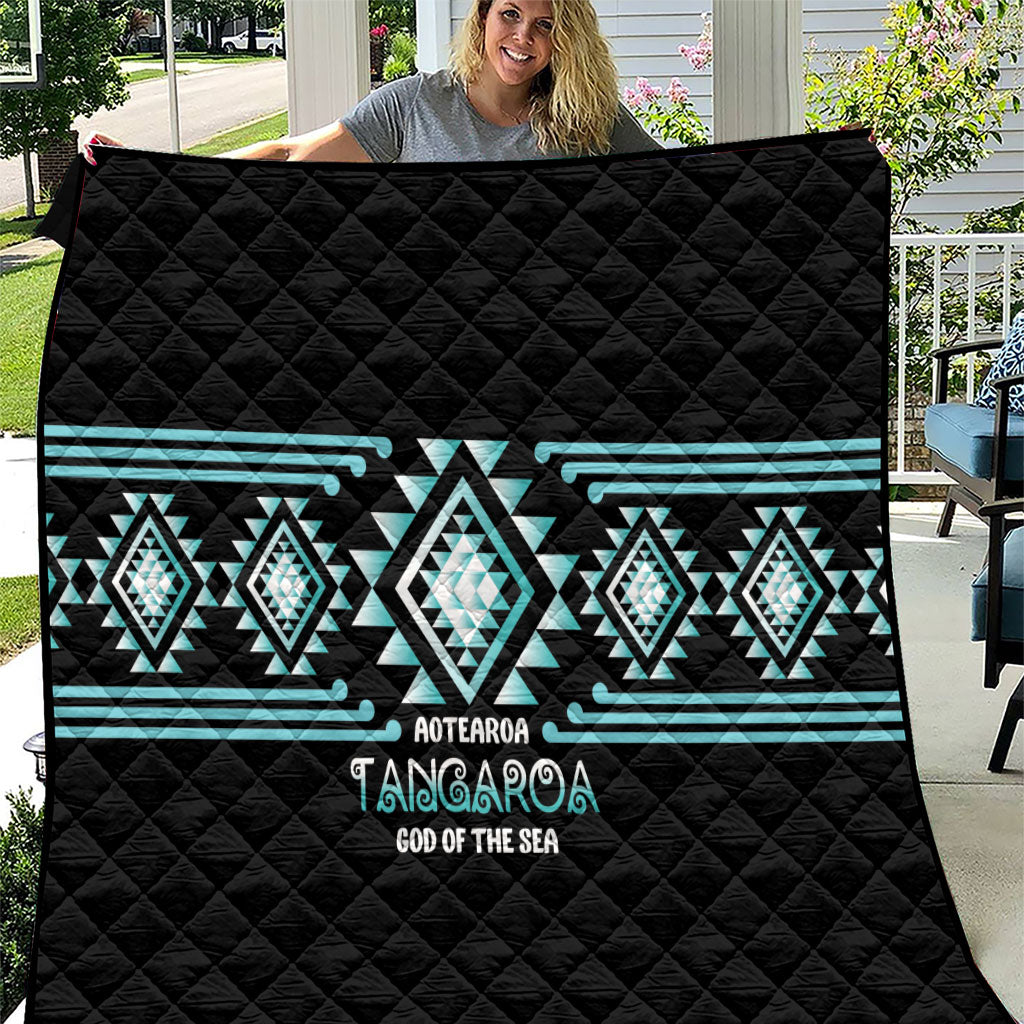 Aotearoa Atua Tangaroa Quilt Maori God Of The Sea Taniko Motifs LT14 Turquoise - Polynesian Pride