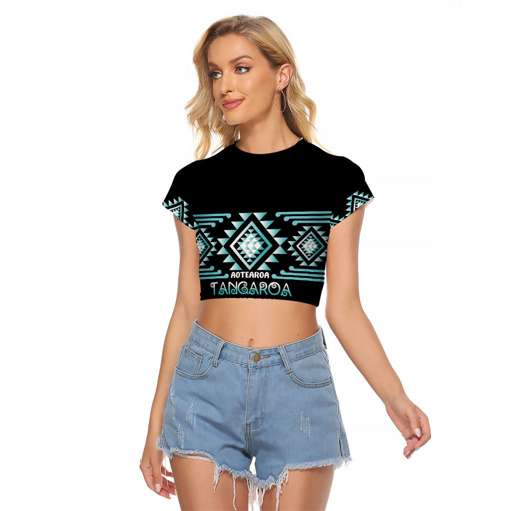 Aotearoa Atua Tangaroa Personalised Raglan Cropped T Shirt Maori God Of The Sea Taniko Motifs