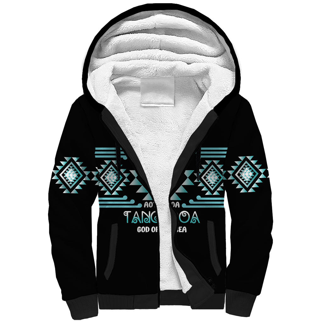 Aotearoa Atua Tangaroa Personalised Sherpa Hoodie Maori God Of The Sea Taniko Motifs LT14 Unisex Turquoise - Polynesian Pride