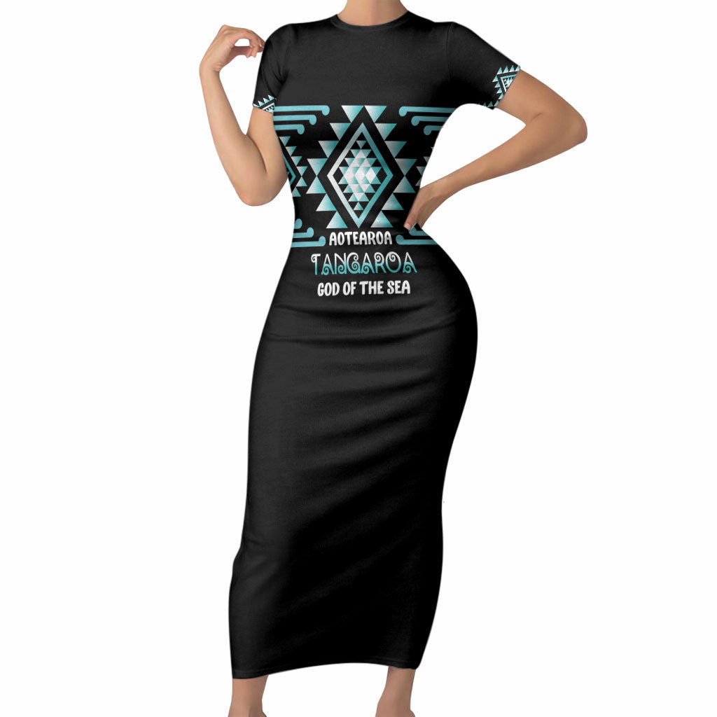 Aotearoa Atua Tangaroa Personalised Short Sleeve Bodycon Dress Maori God Of The Sea Taniko Motifs
