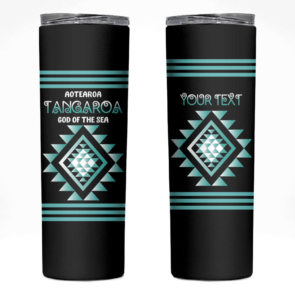 Aotearoa Atua Tangaroa Personalised Skinny Tumbler Maori God Of The Sea Taniko Motifs LT14 Turquoise - Polynesian Pride