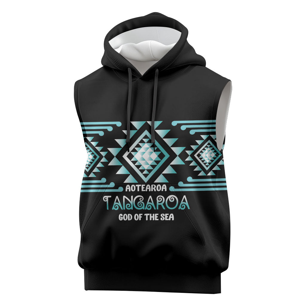 Aotearoa Atua Tangaroa Personalised Sleeveless Hoodie Maori God Of The Sea Taniko Motifs