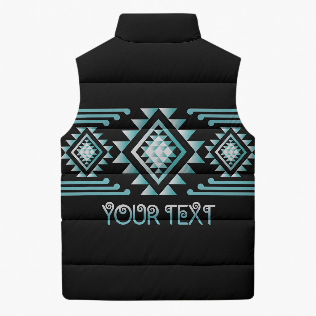 Aotearoa Atua Tangaroa Personalised Sleeveless Puffer Jacket Maori God Of The Sea Taniko Motifs