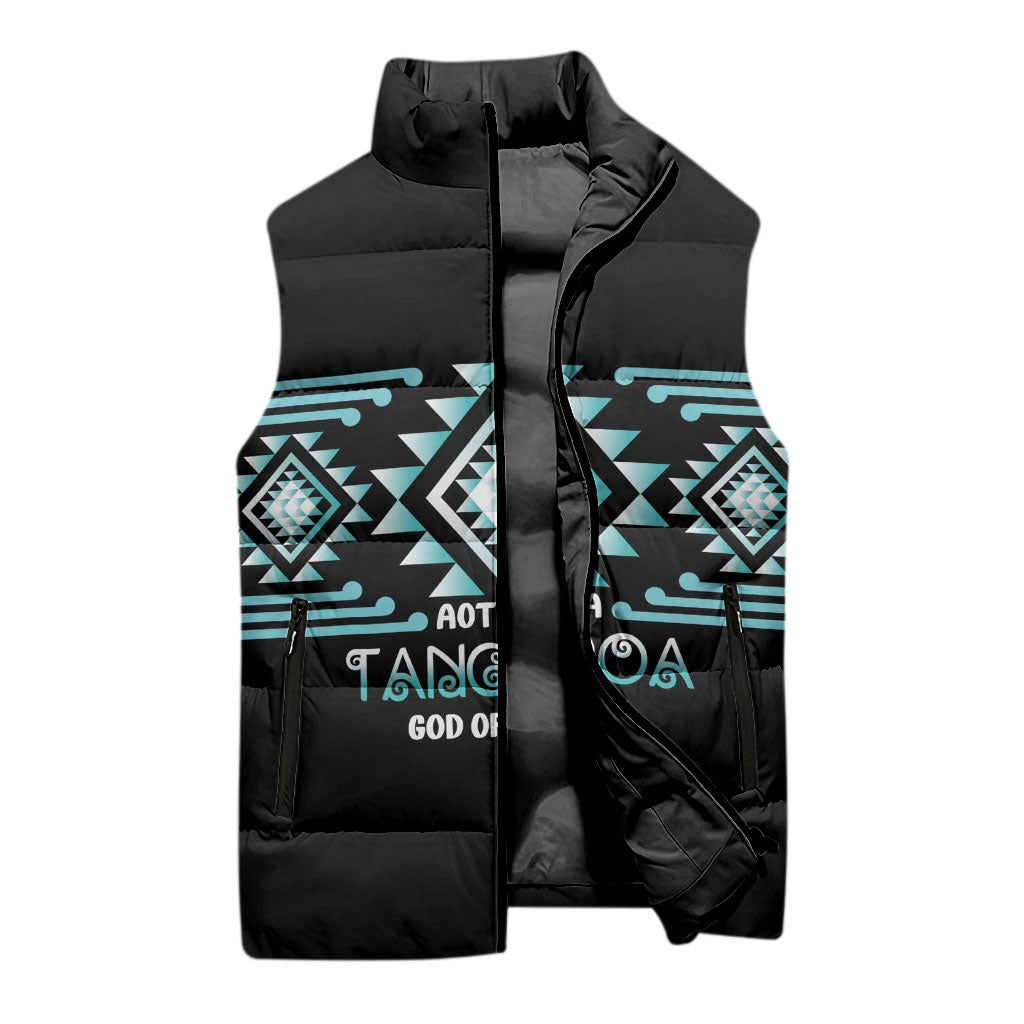 Aotearoa Atua Tangaroa Personalised Sleeveless Puffer Jacket Maori God Of The Sea Taniko Motifs