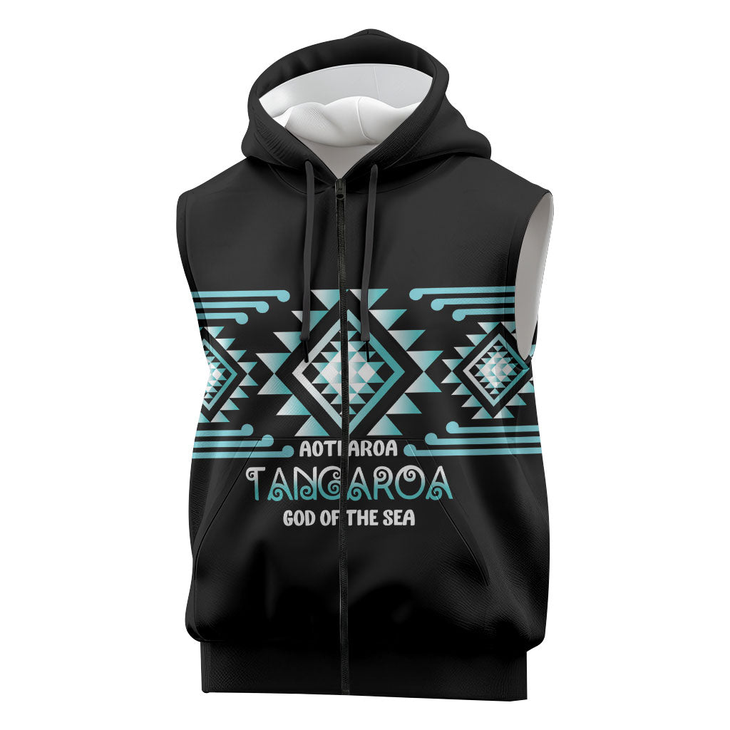 Aotearoa Atua Tangaroa Personalised Sleeveless Zip Hoodie Maori God Of The Sea Taniko Motifs