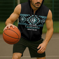 Aotearoa Atua Tangaroa Personalised Sleeveless Zip Hoodie Maori God Of The Sea Taniko Motifs