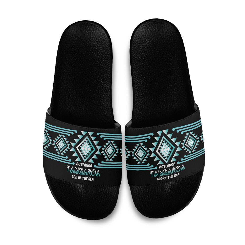 Aotearoa Atua Tangaroa Slide Sandals Maori God Of The Sea Taniko Motifs