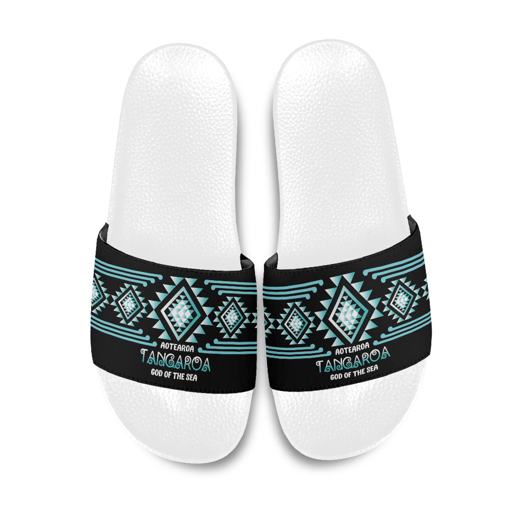 Aotearoa Atua Tangaroa Slide Sandals Maori God Of The Sea Taniko Motifs