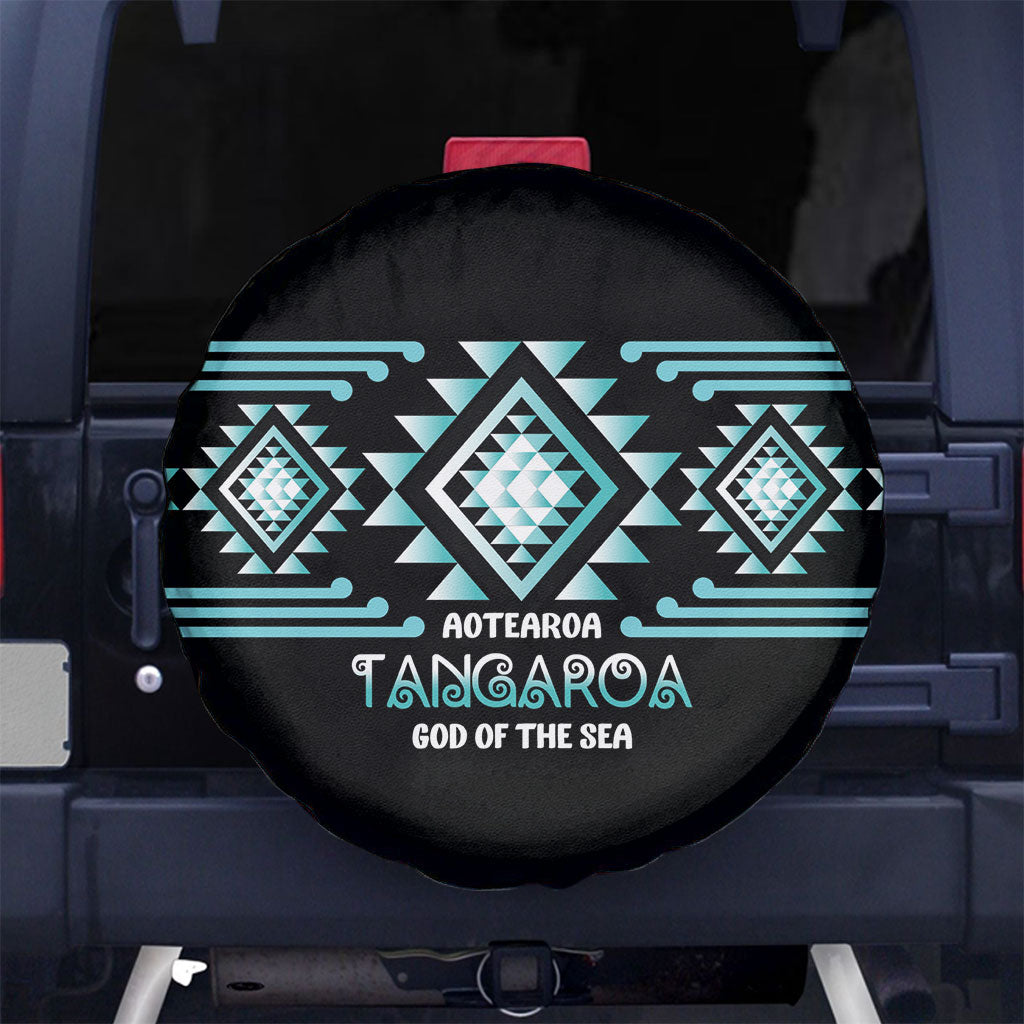 Aotearoa Atua Tangaroa Spare Tire Cover Maori God Of The Sea Taniko Motifs LT14 No hole Turquoise - Polynesian Pride