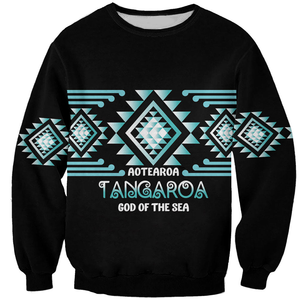 Aotearoa Atua Tangaroa Personalised Sweatshirt Maori God Of The Sea Taniko Motifs LT14 Unisex Turquoise - Polynesian Pride