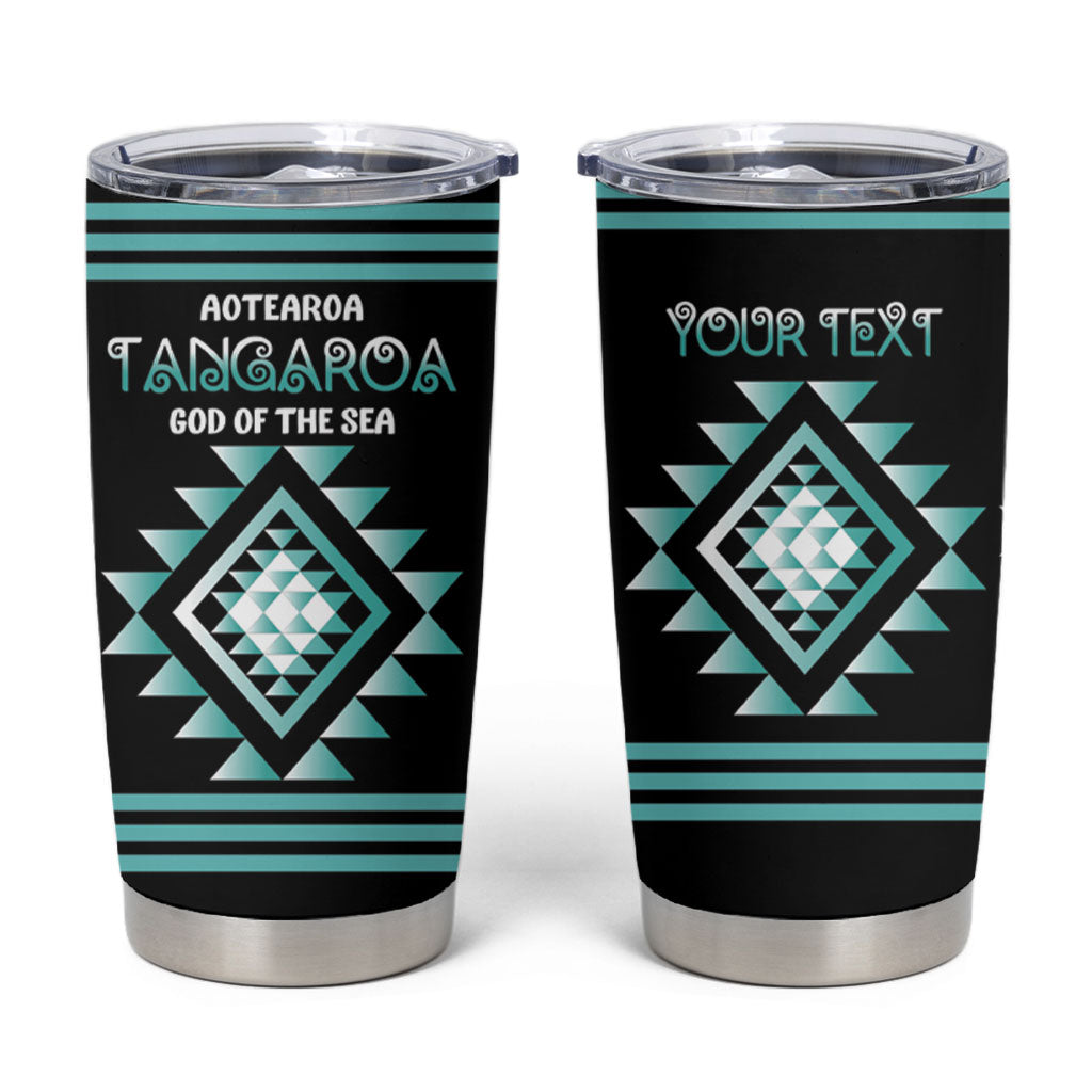 Aotearoa Atua Tangaroa Personalised Tumbler Cup Maori God Of The Sea Taniko Motifs LT14 Turquoise - Polynesian Pride