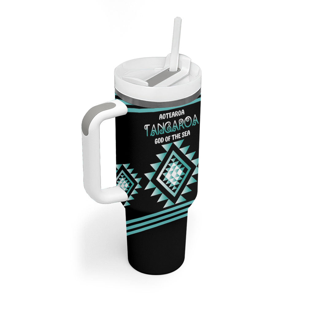 Aotearoa Atua Tangaroa Personalised Tumbler With Handle Maori God Of The Sea Taniko Motifs