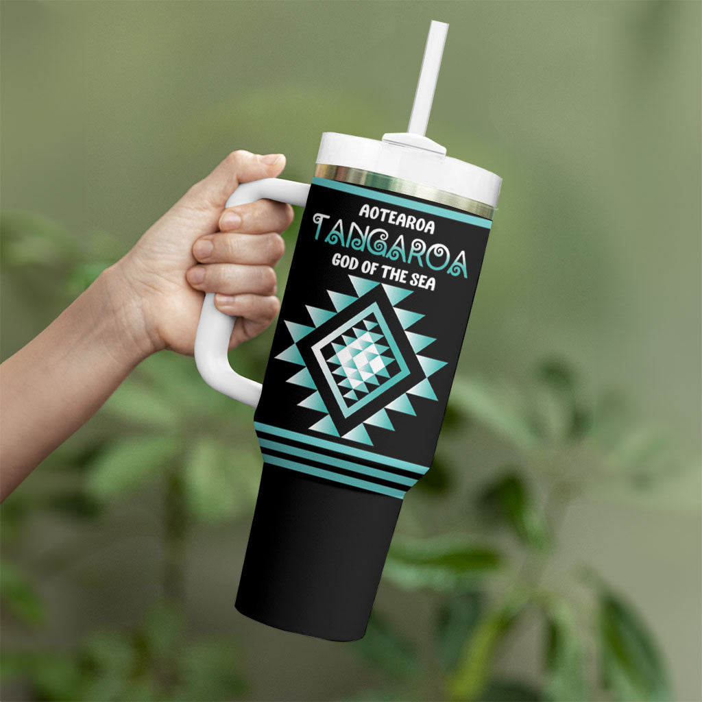 Aotearoa Atua Tangaroa Personalised Tumbler With Handle Maori God Of The Sea Taniko Motifs
