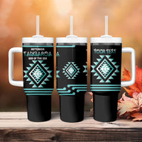 Aotearoa Atua Tangaroa Personalised Tumbler With Handle Maori God Of The Sea Taniko Motifs