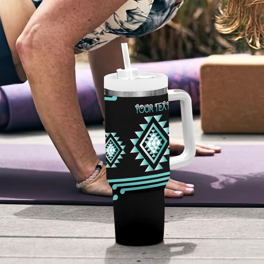 Aotearoa Atua Tangaroa Personalised Tumbler With Handle Maori God Of The Sea Taniko Motifs
