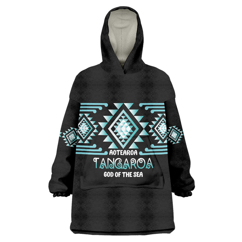Aotearoa Atua Tangaroa Personalised Wearable Blanket Hoodie Maori God Of The Sea Taniko Motifs