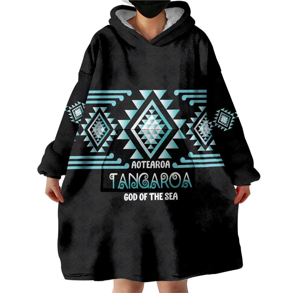 Aotearoa Atua Tangaroa Personalised Wearable Blanket Hoodie Maori God Of The Sea Taniko Motifs