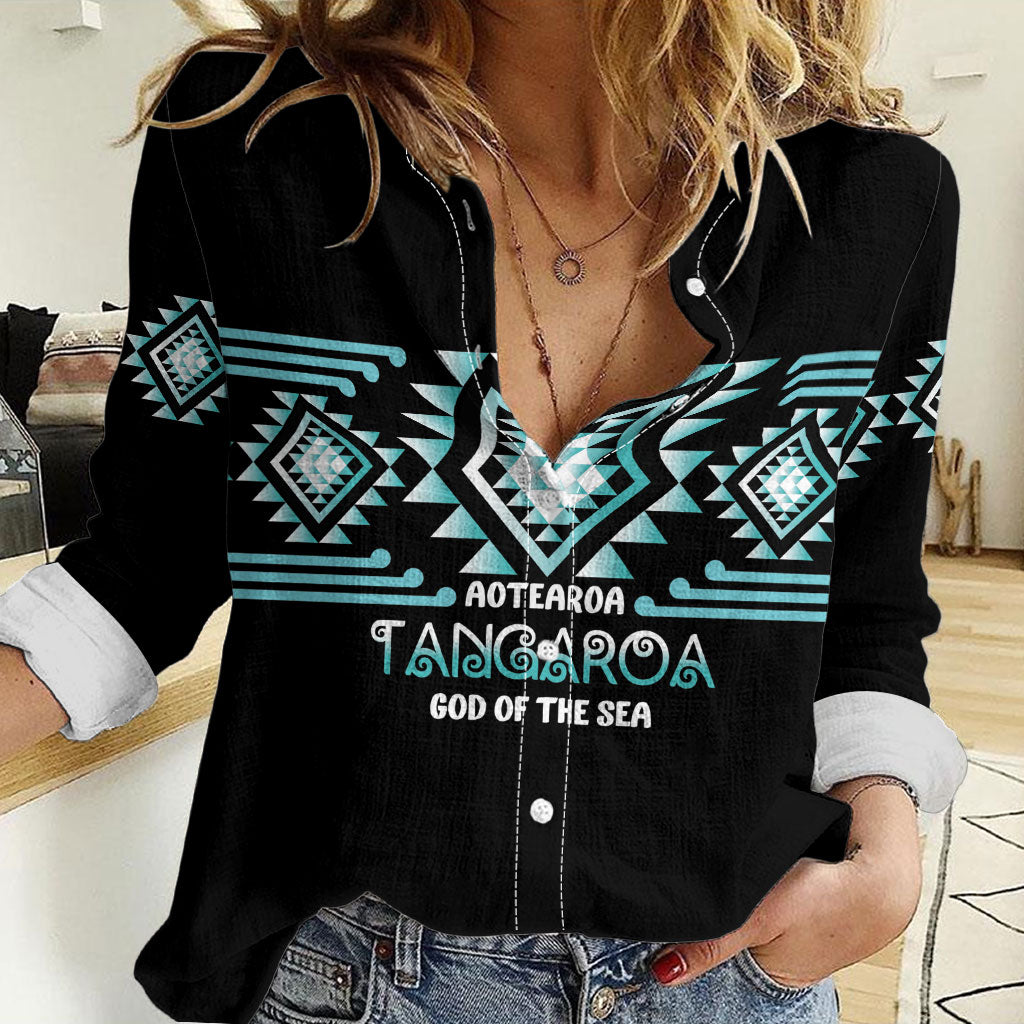 Aotearoa Atua Tangaroa Personalised Women Casual Shirt Maori God Of The Sea Taniko Motifs