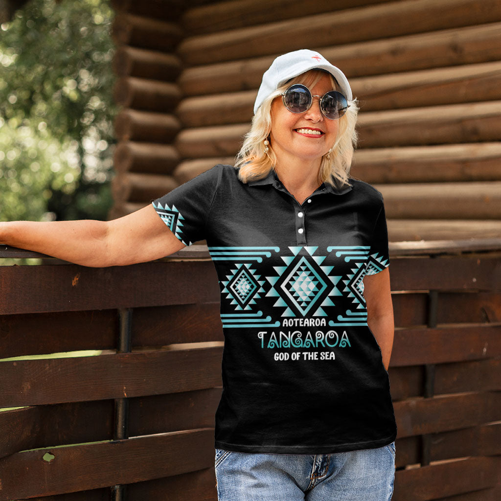 Aotearoa Atua Tangaroa Personalised Women Polo Shirt Maori God Of The Sea Taniko Motifs