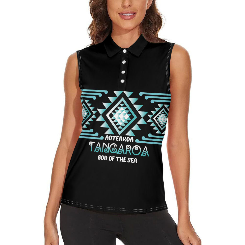 Aotearoa Atua Tangaroa Personalised Women Sleeveless Polo Shirt Maori God Of The Sea Taniko Motifs