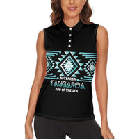 Aotearoa Atua Tangaroa Personalised Women Sleeveless Polo Shirt Maori God Of The Sea Taniko Motifs