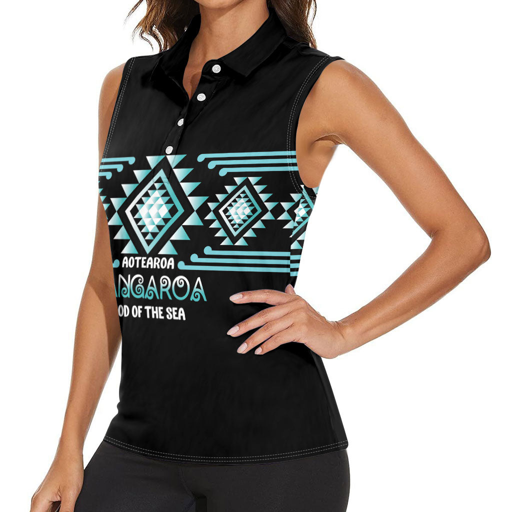 Aotearoa Atua Tangaroa Personalised Women Sleeveless Polo Shirt Maori God Of The Sea Taniko Motifs