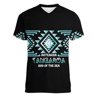 Aotearoa Atua Tangaroa Personalised Women V-Neck T-Shirt Maori God Of The Sea Taniko Motifs