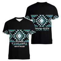 Aotearoa Atua Tangaroa Personalised Women V-Neck T-Shirt Maori God Of The Sea Taniko Motifs