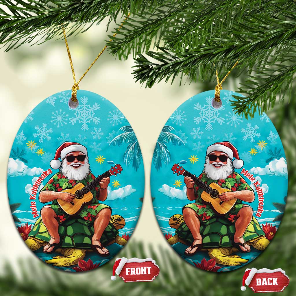 Hawaii Christmas Ceramic Ornament Mele Kalikimaka Poinsettia Lei - Cyan