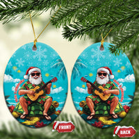 Hawaii Christmas Ceramic Ornament Mele Kalikimaka Poinsettia Lei - Cyan