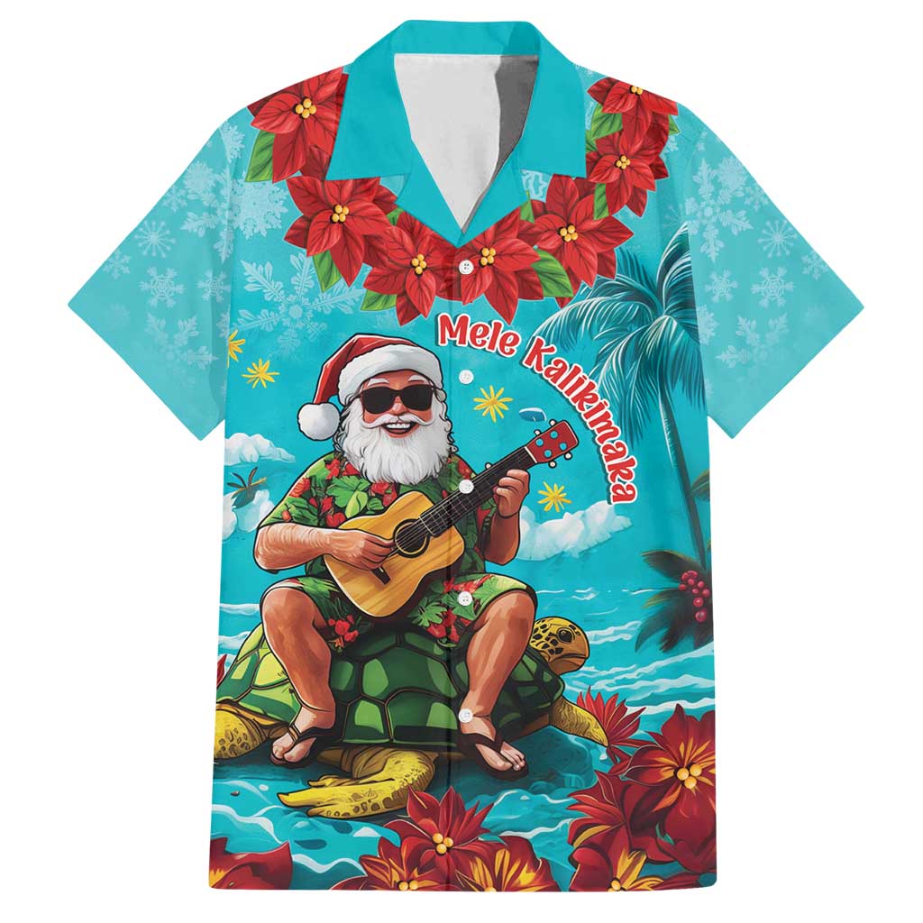 Hawaii Christmas Family Matching Puletasi and Hawaiian Shirt Mele Kalikimaka Poinsettia Lei - Cyan