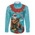 Hawaii Christmas Family Matching Summer Maxi Dress and Hawaiian Shirt Mele Kalikimaka Poinsettia Lei - Cyan