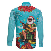 Hawaii Christmas Family Matching Summer Maxi Dress and Hawaiian Shirt Mele Kalikimaka Poinsettia Lei - Cyan