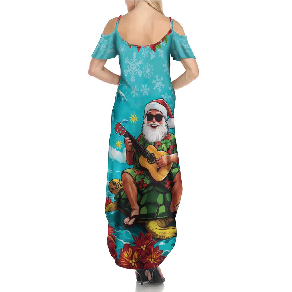 Hawaii Christmas Family Matching Summer Maxi Dress and Hawaiian Shirt Mele Kalikimaka Poinsettia Lei - Cyan