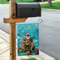 Hawaii Christmas Garden Flag Mele Kalikimaka Poinsettia Lei - Cyan