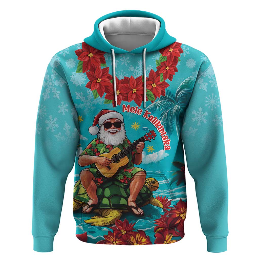 Hawaii Christmas Hoodie Mele Kalikimaka Poinsettia Lei - Cyan LT14 Pullover Hoodie Cyan - Polynesian Pride