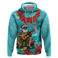 Hawaii Christmas Hoodie Mele Kalikimaka Poinsettia Lei - Cyan LT14 Pullover Hoodie Cyan - Polynesian Pride