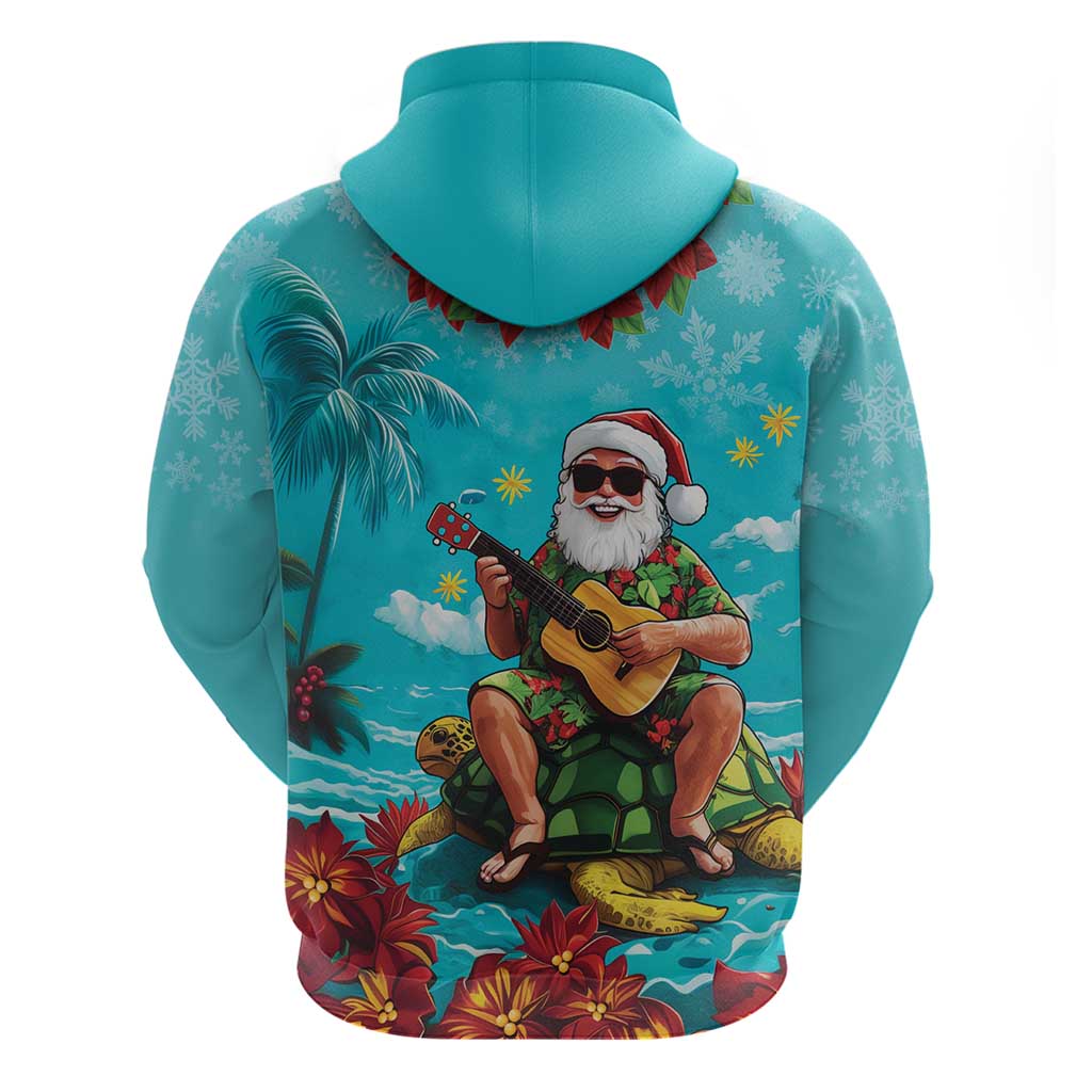 Hawaii Christmas Hoodie Mele Kalikimaka Poinsettia Lei - Cyan LT14 - Polynesian Pride