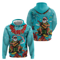Hawaii Christmas Hoodie Mele Kalikimaka Poinsettia Lei - Cyan LT14 - Polynesian Pride