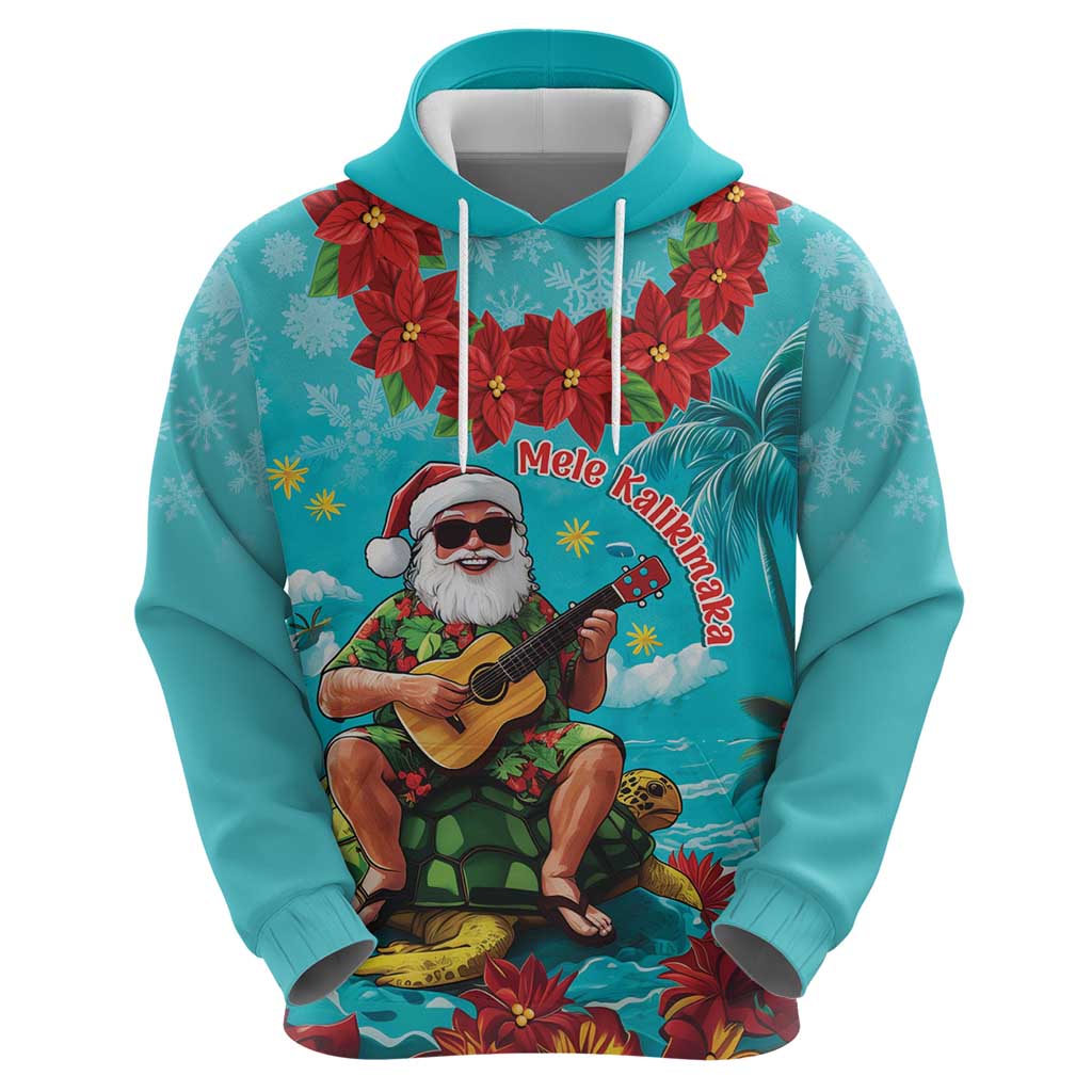 Hawaii Christmas Hoodie Mele Kalikimaka Poinsettia Lei - Cyan LT14 - Polynesian Pride