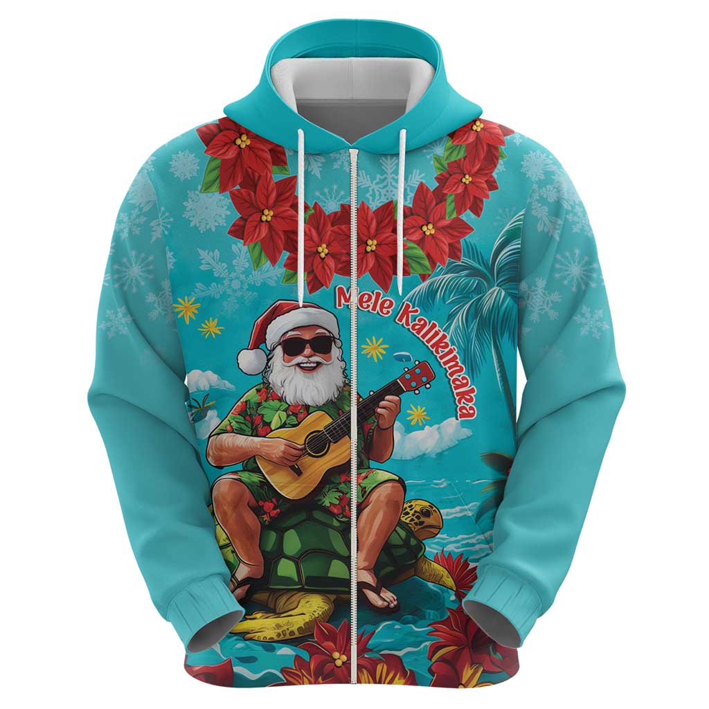 Hawaii Christmas Hoodie Mele Kalikimaka Poinsettia Lei - Cyan LT14 - Polynesian Pride