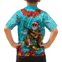 Hawaii Christmas Kid Hawaiian Shirt Mele Kalikimaka Poinsettia Lei - Cyan