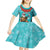 Hawaii Christmas Kid Short Sleeve Dress Mele Kalikimaka Poinsettia Lei - Cyan
